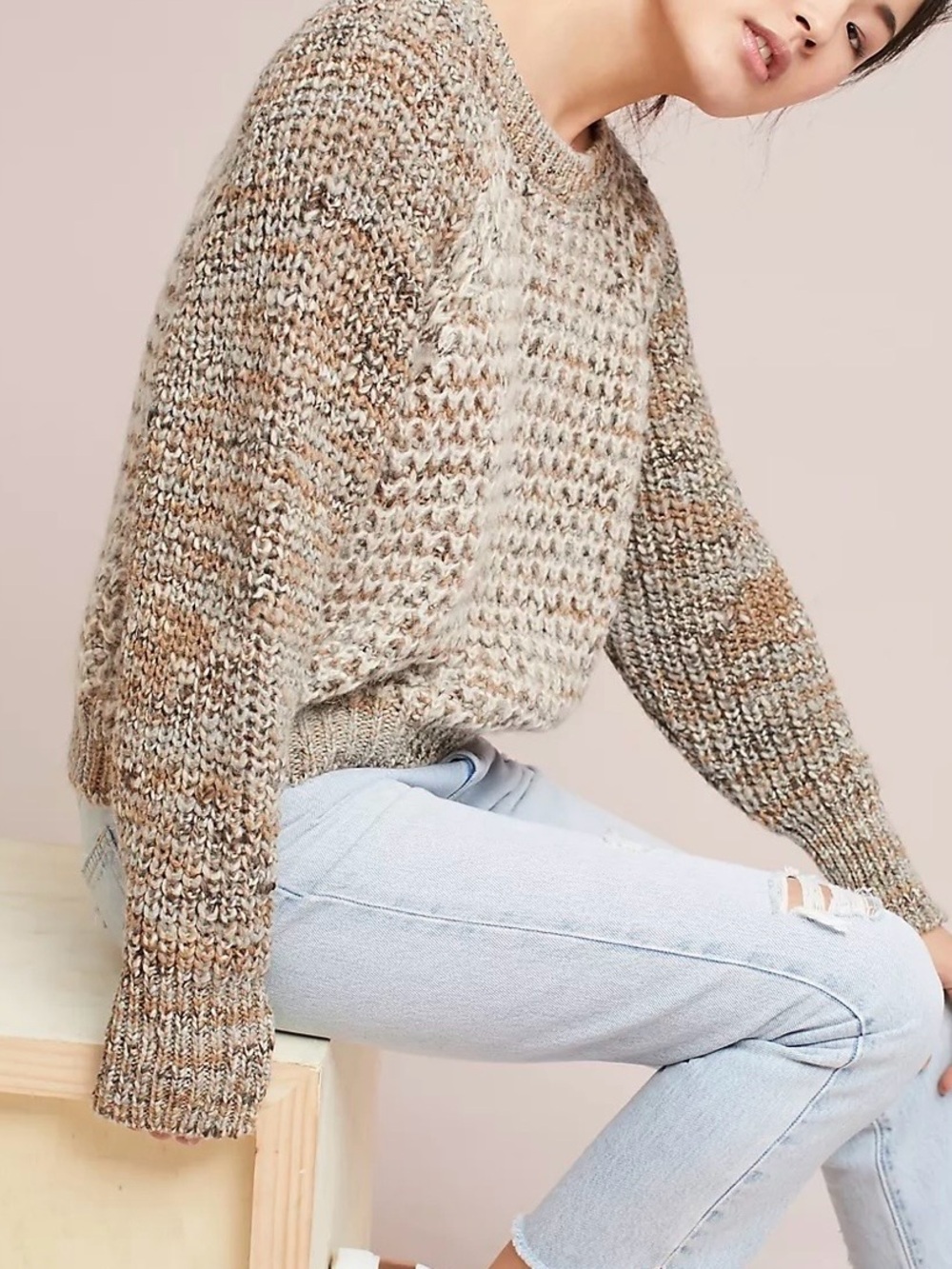 Anthropologie Wool and Mohair blend Chunky Knit Sweater - Neutral Multi